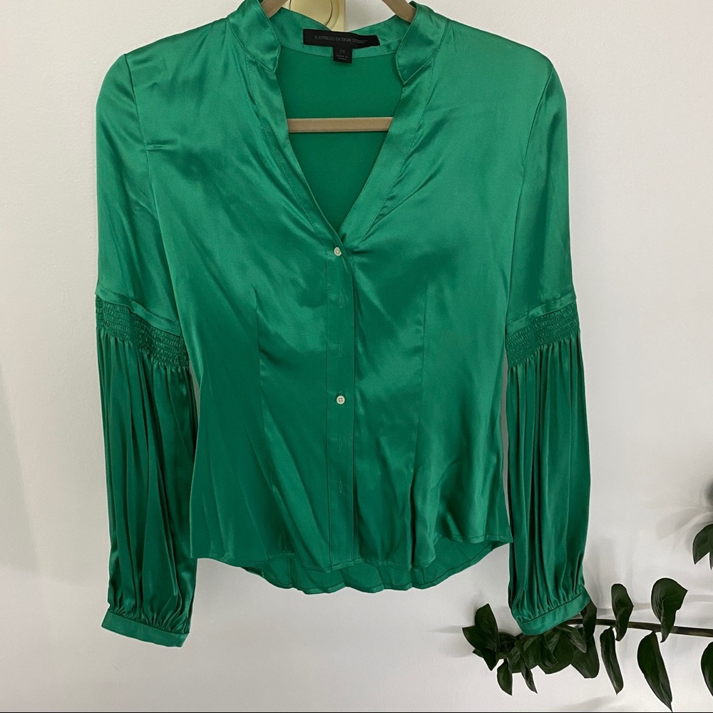 REAL SILK Designer Blouse Green XS